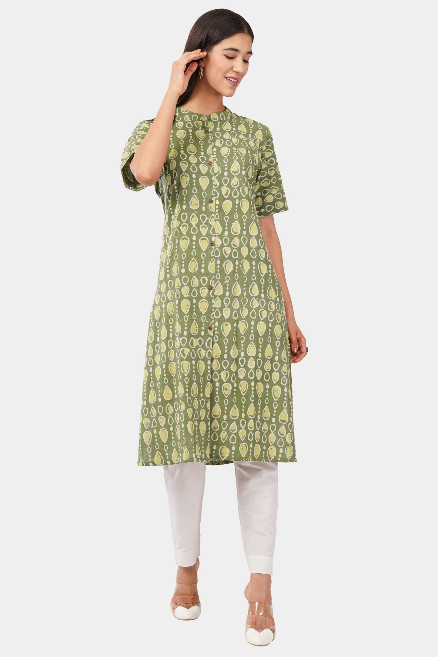 Green Dabu print kurti