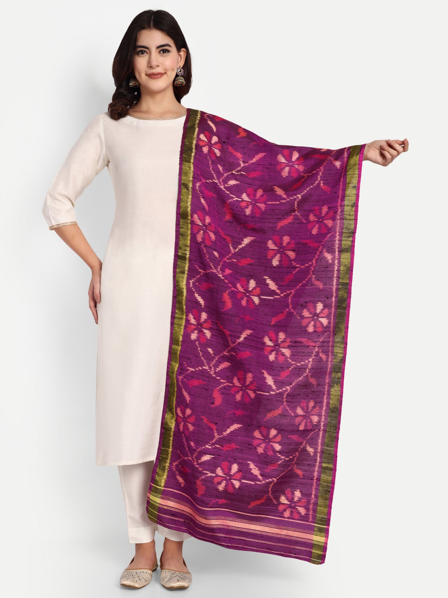 Purple Patola raw silk stole dupatta