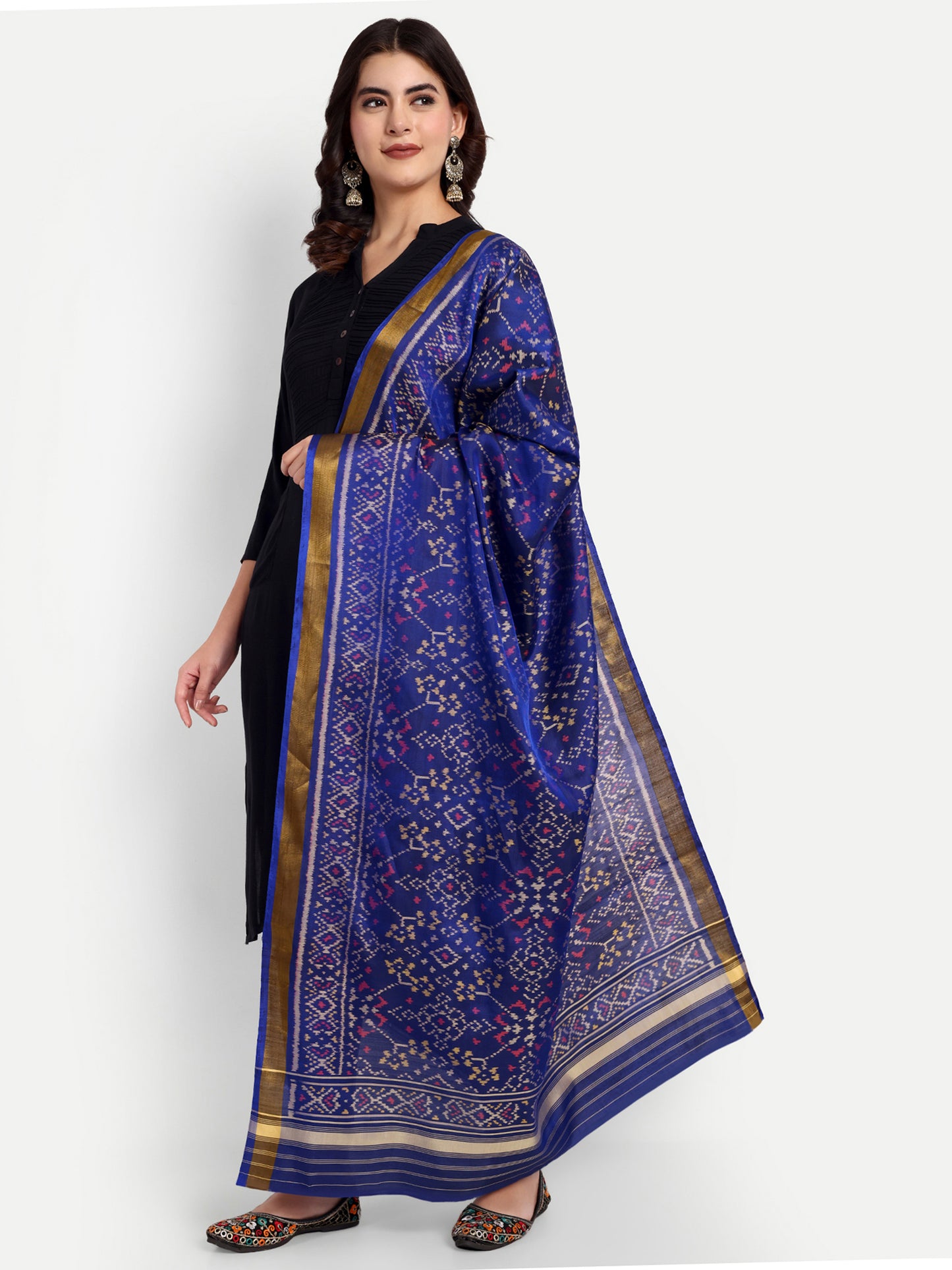 Blue patola silk single ikat dupatta