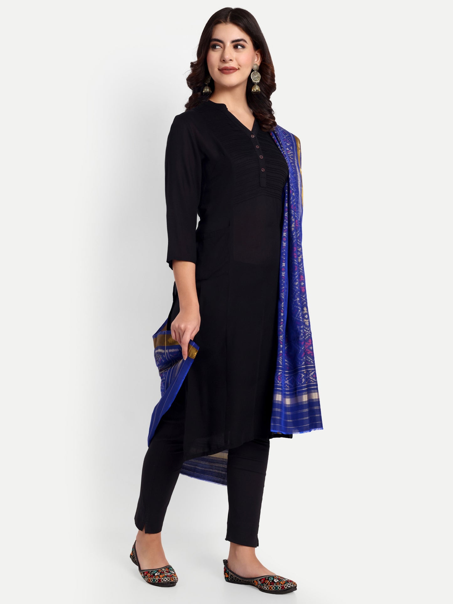 Blue patola silk single ikat dupatta