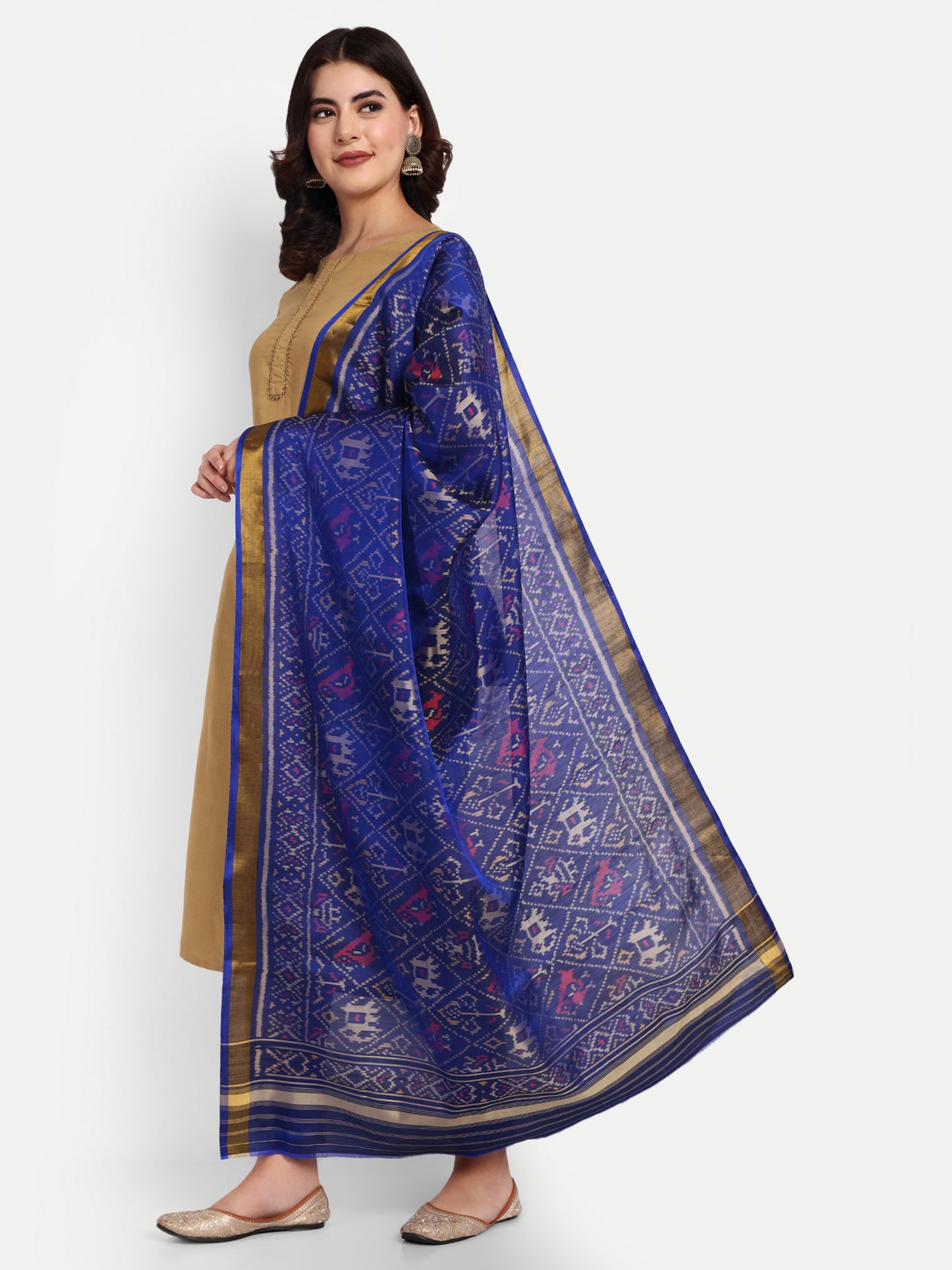 Blue patola silk single ikat dupatta