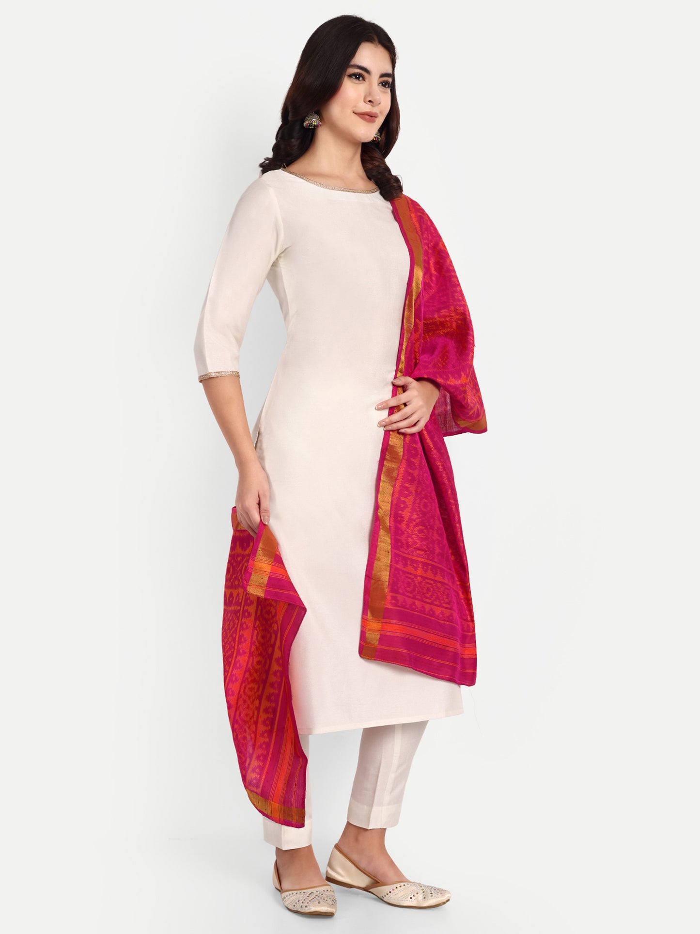 Pink patola silk raw silk stole dupatta