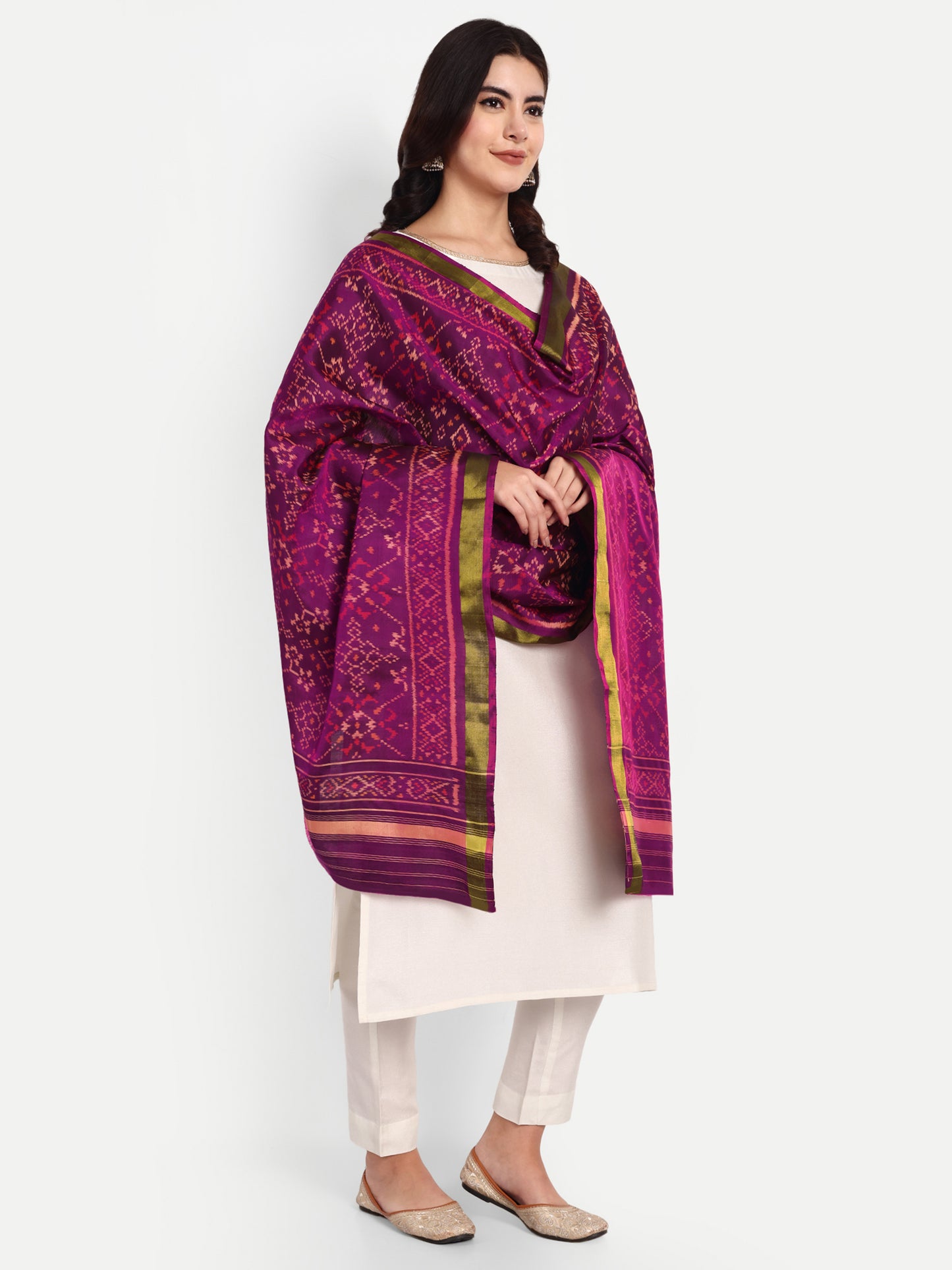 Purple patola silk single ikat dupatta
