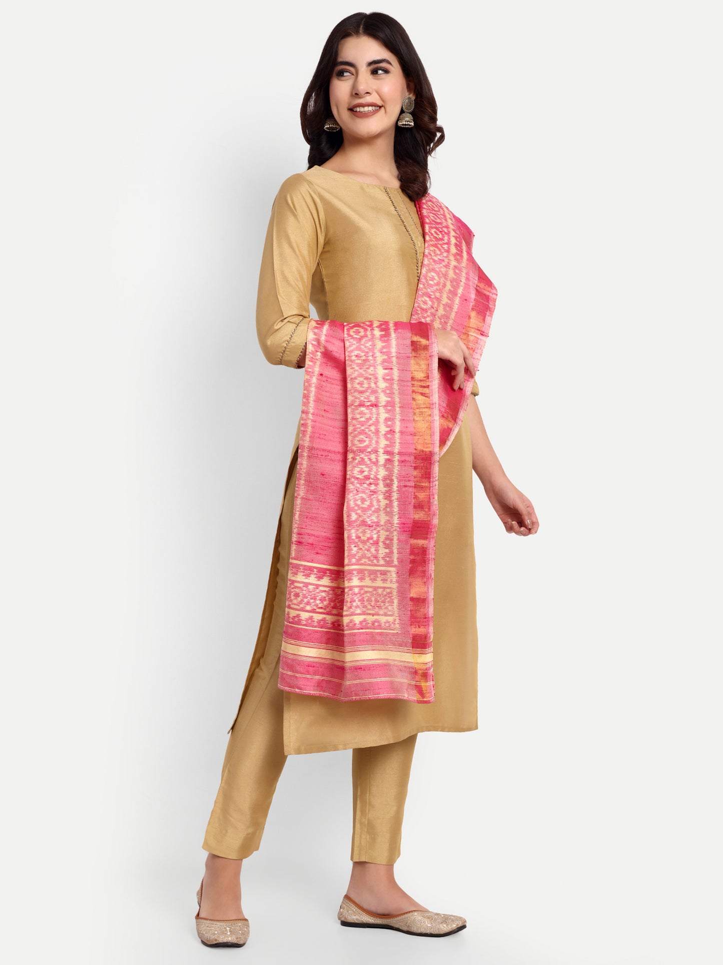 Light Pink Patola Raw silk stole dupatta