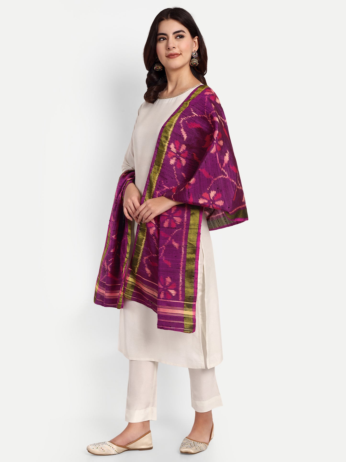 Purple Patola raw silk stole dupatta