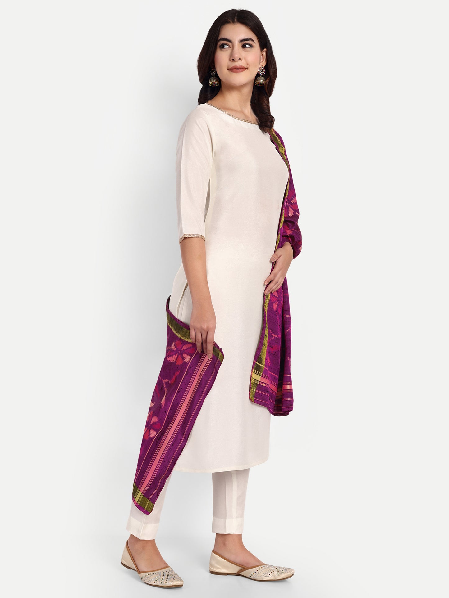 Purple Patola raw silk stole dupatta