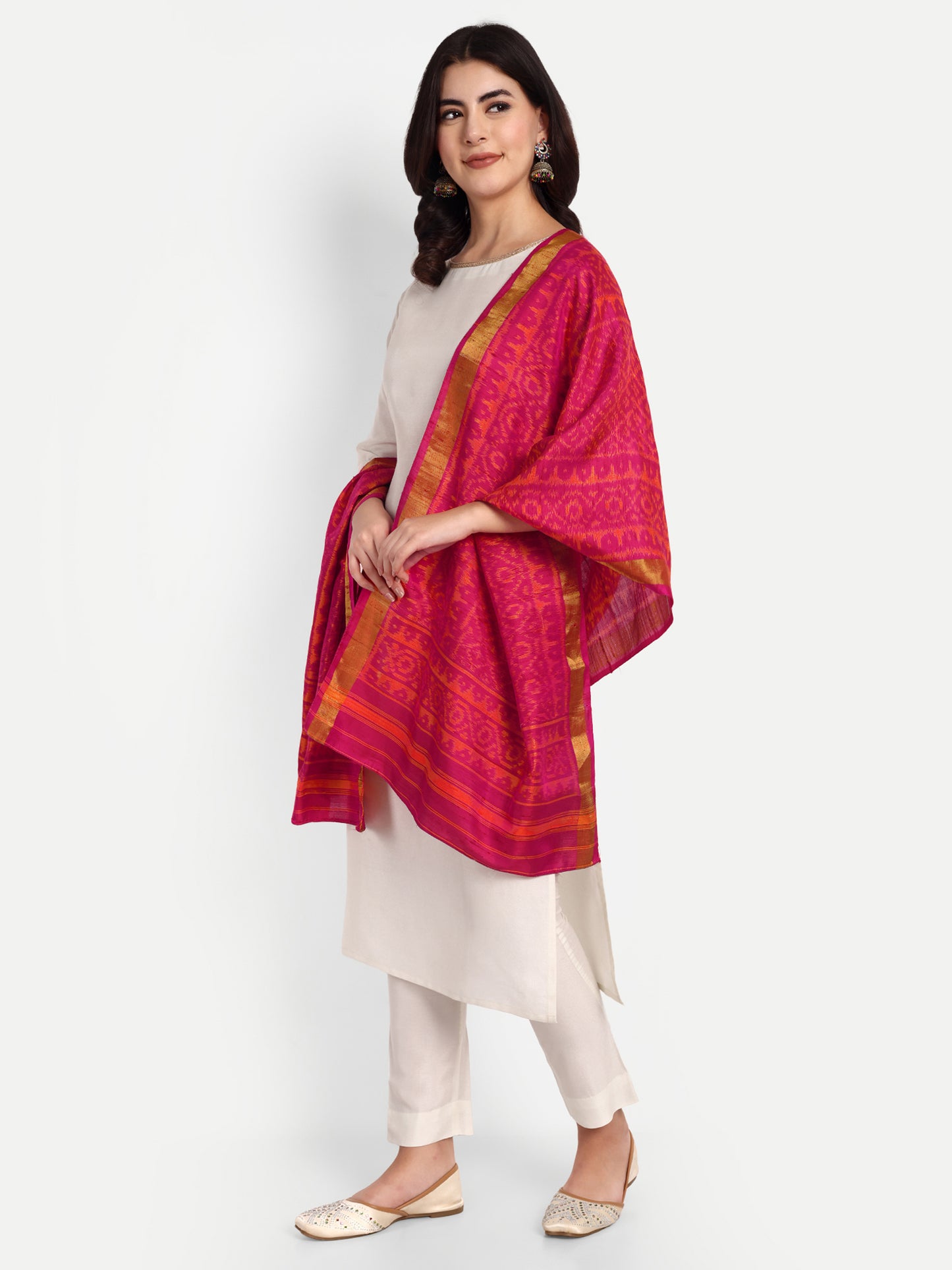 Pink patola silk raw silk stole dupatta