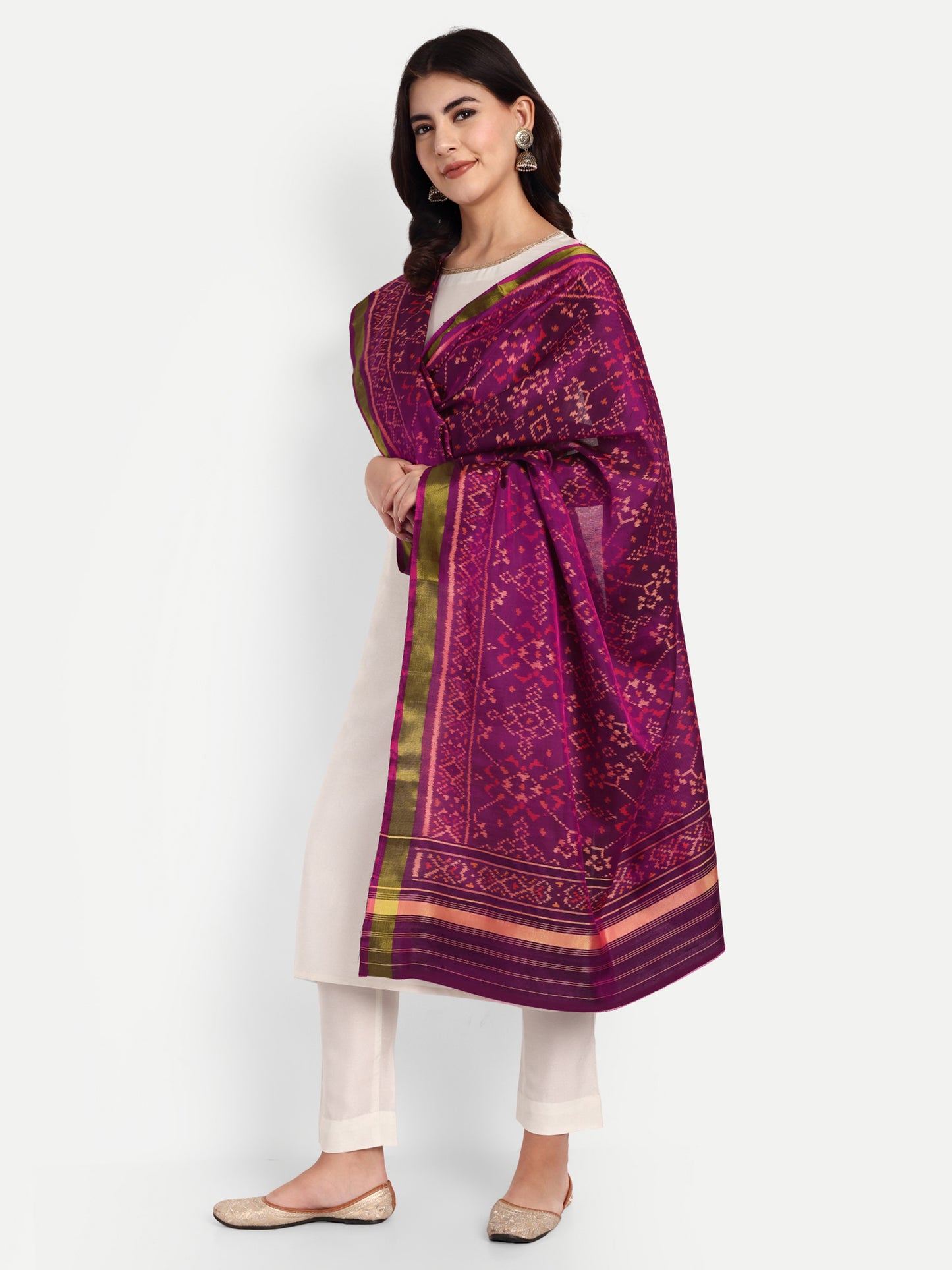 Purple patola silk single ikat dupatta