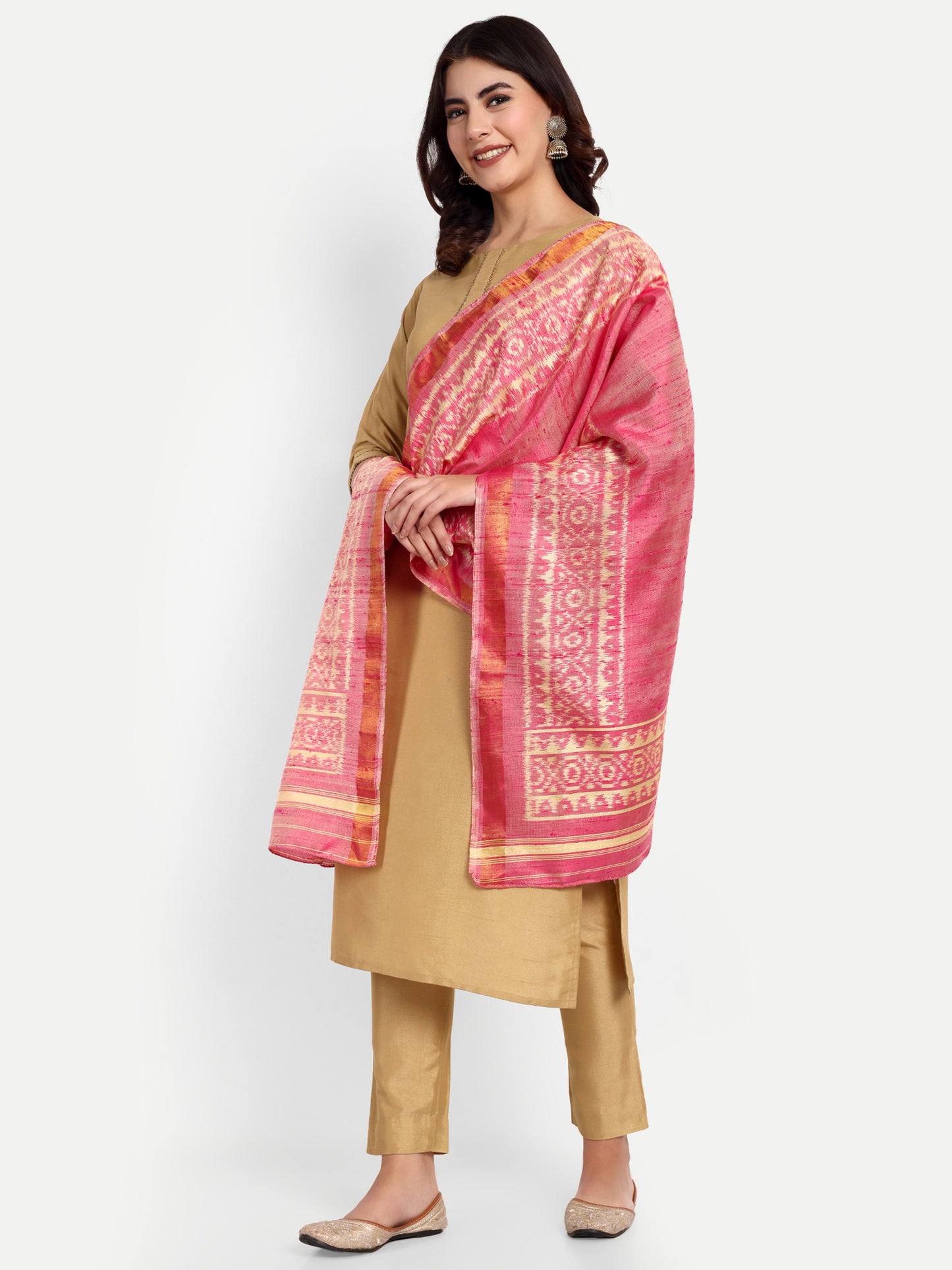 Light Pink Patola Raw silk stole dupatta
