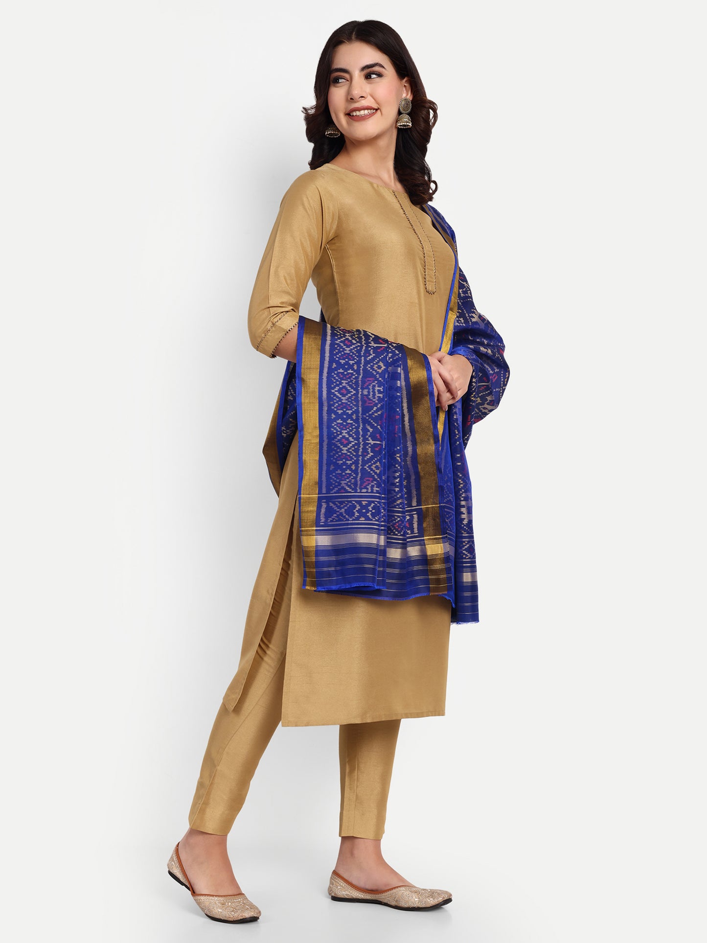 Blue patola silk single ikat dupatta