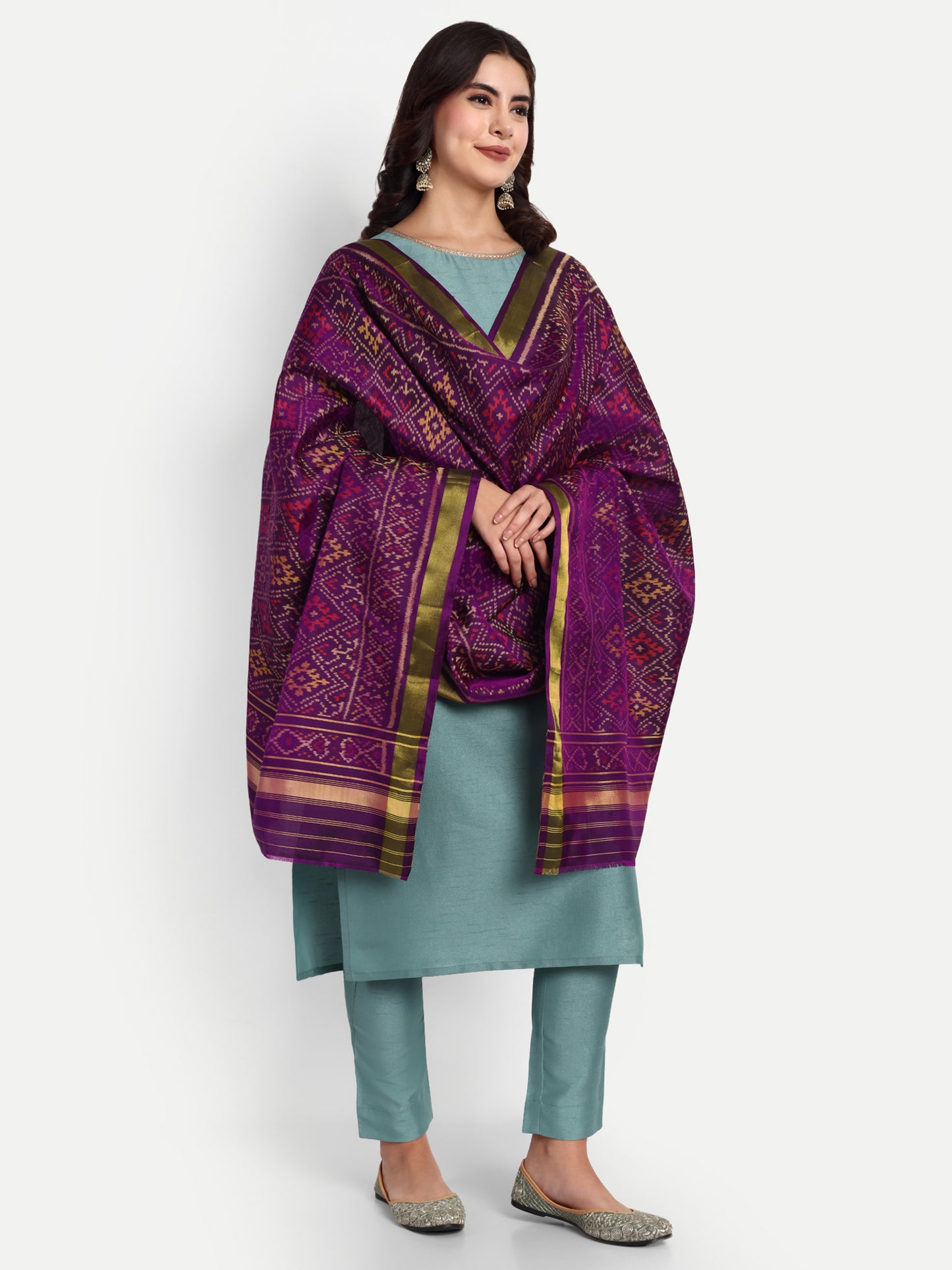 Magenta patola silk single ikat dupatta