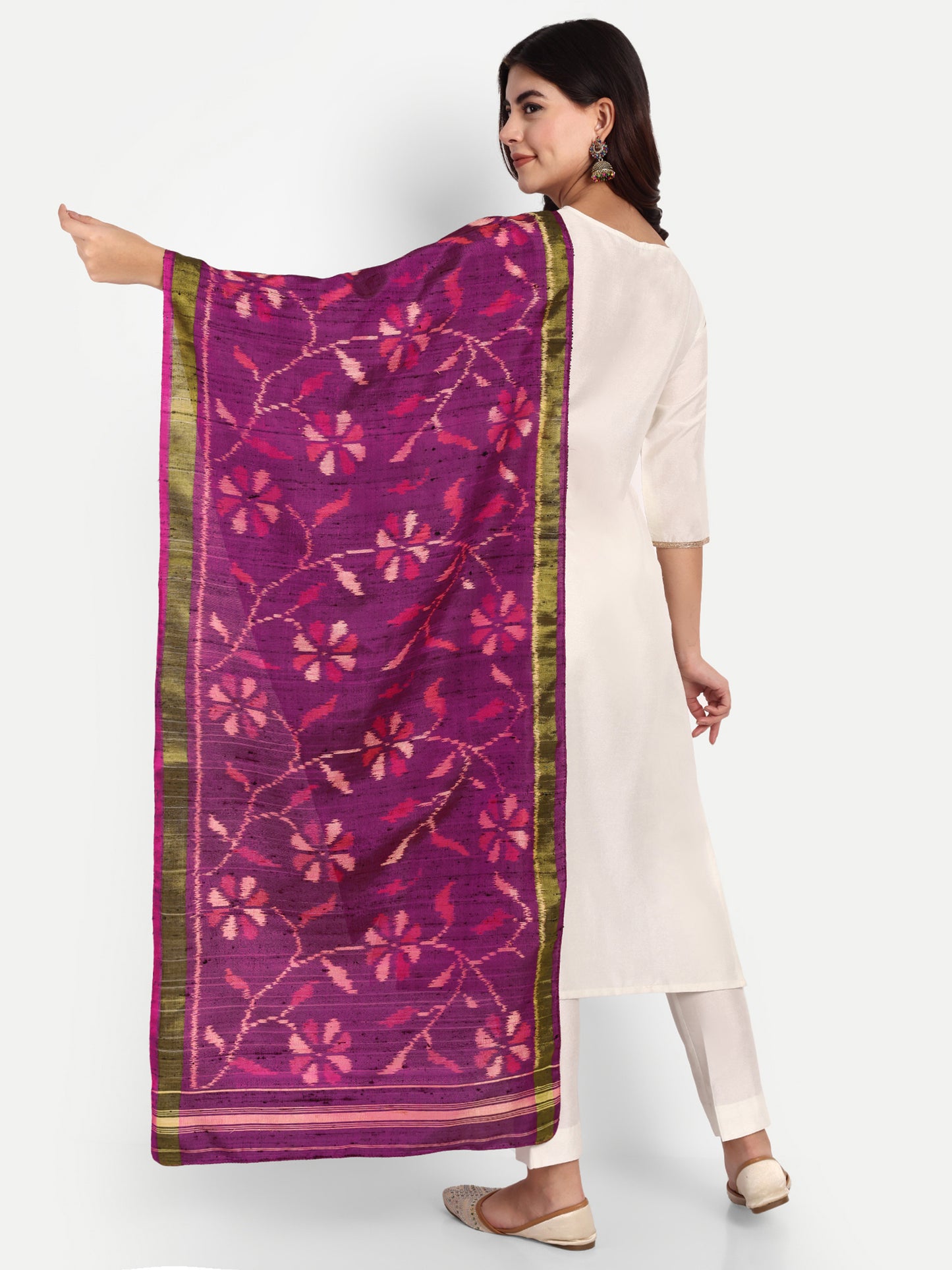 Purple Patola raw silk stole dupatta