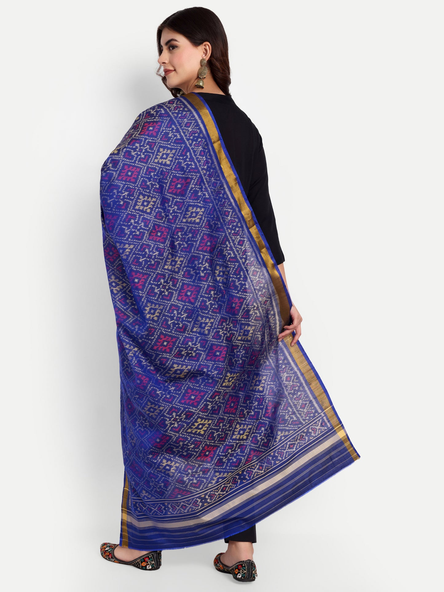Blue patola silk single ikat dupatta
