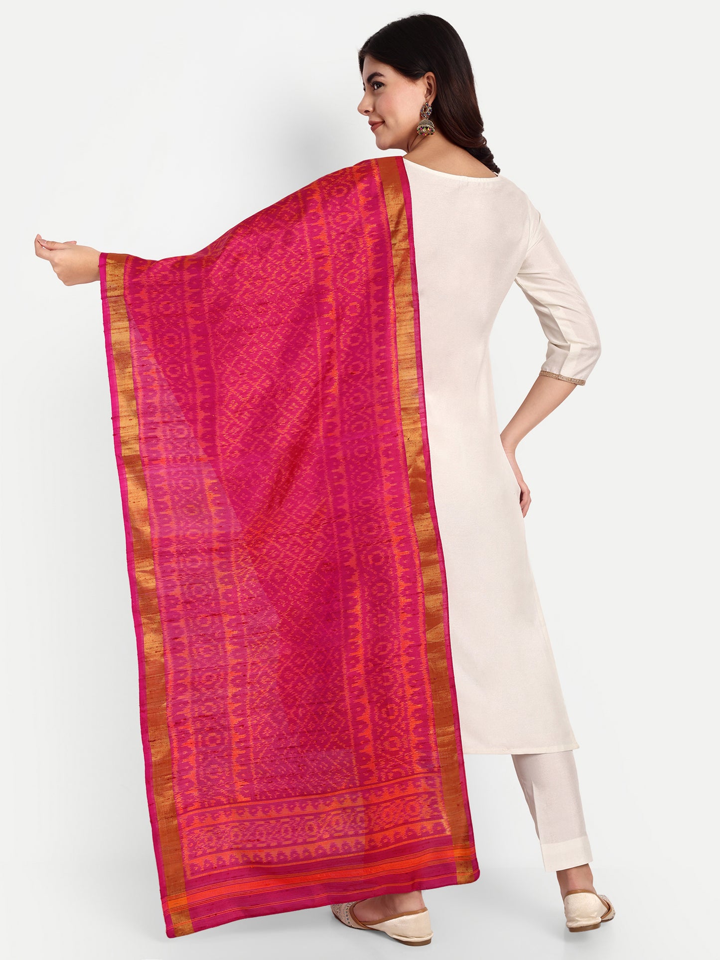 Pink patola silk raw silk stole dupatta