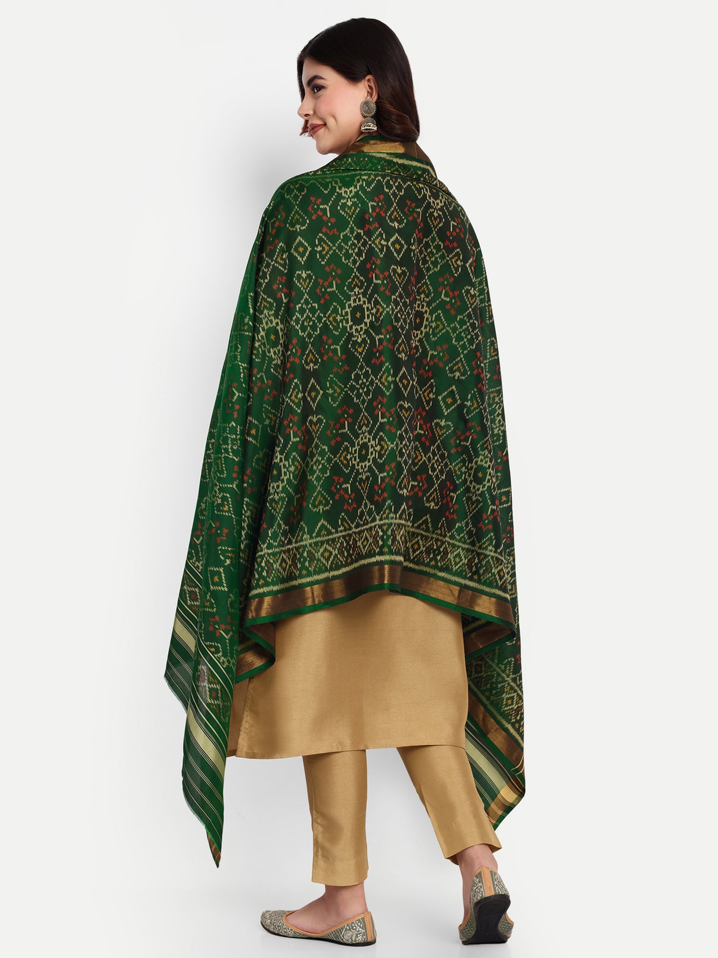 Green Patola silk single ikat dupatta