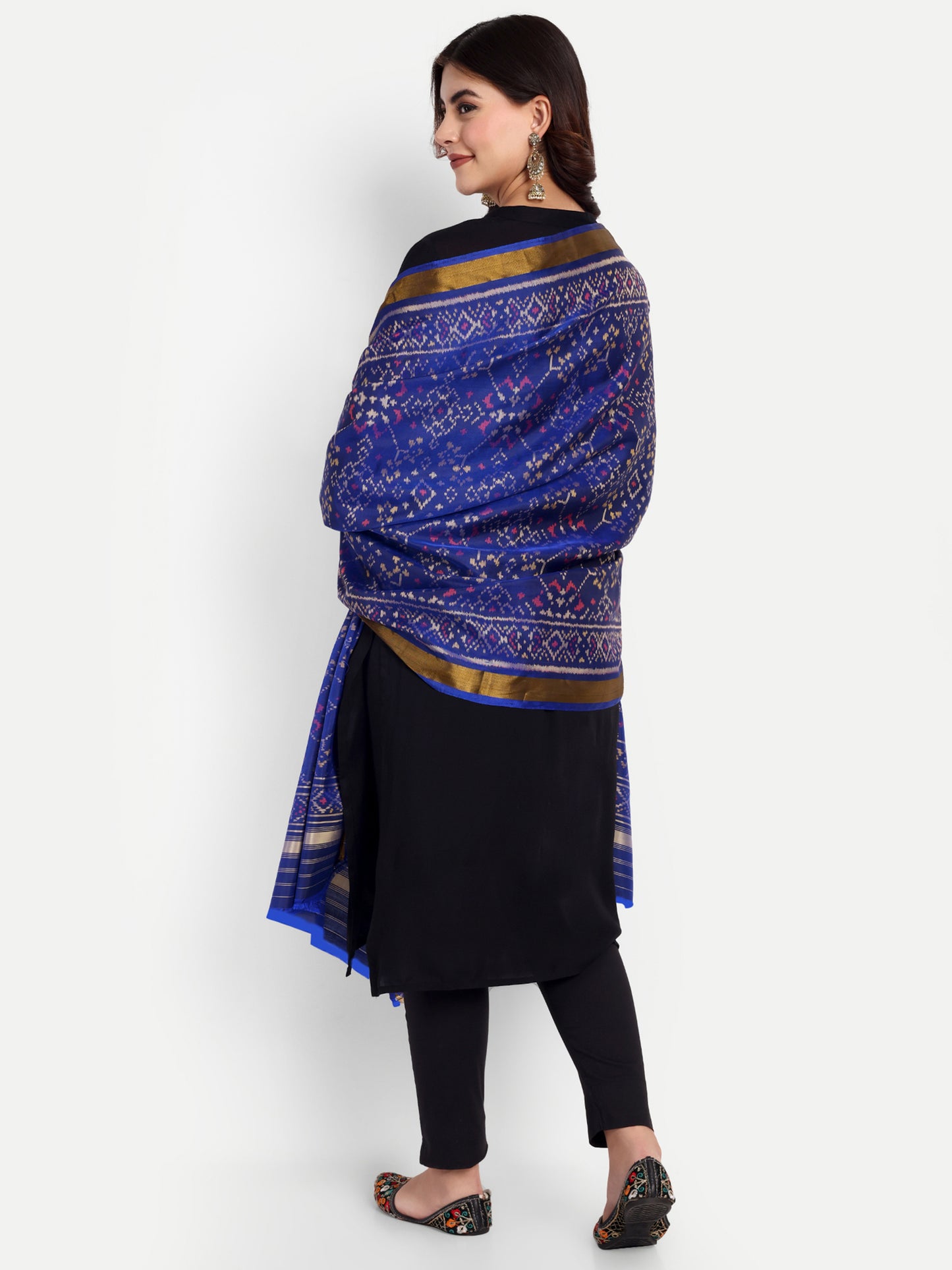 Blue patola silk single ikat dupatta