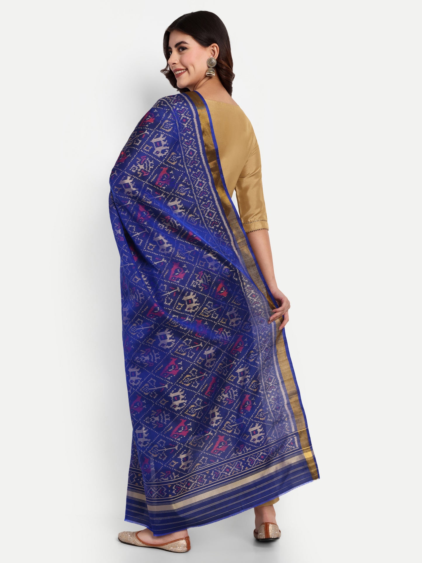Blue patola silk single ikat dupatta