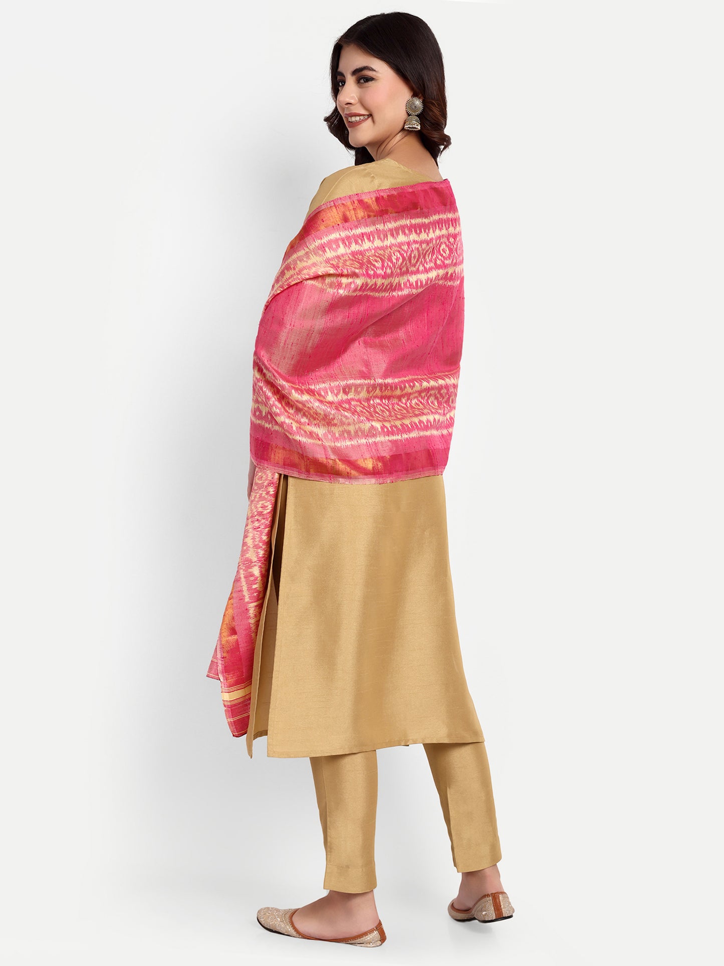 Light Pink Patola Raw silk stole dupatta