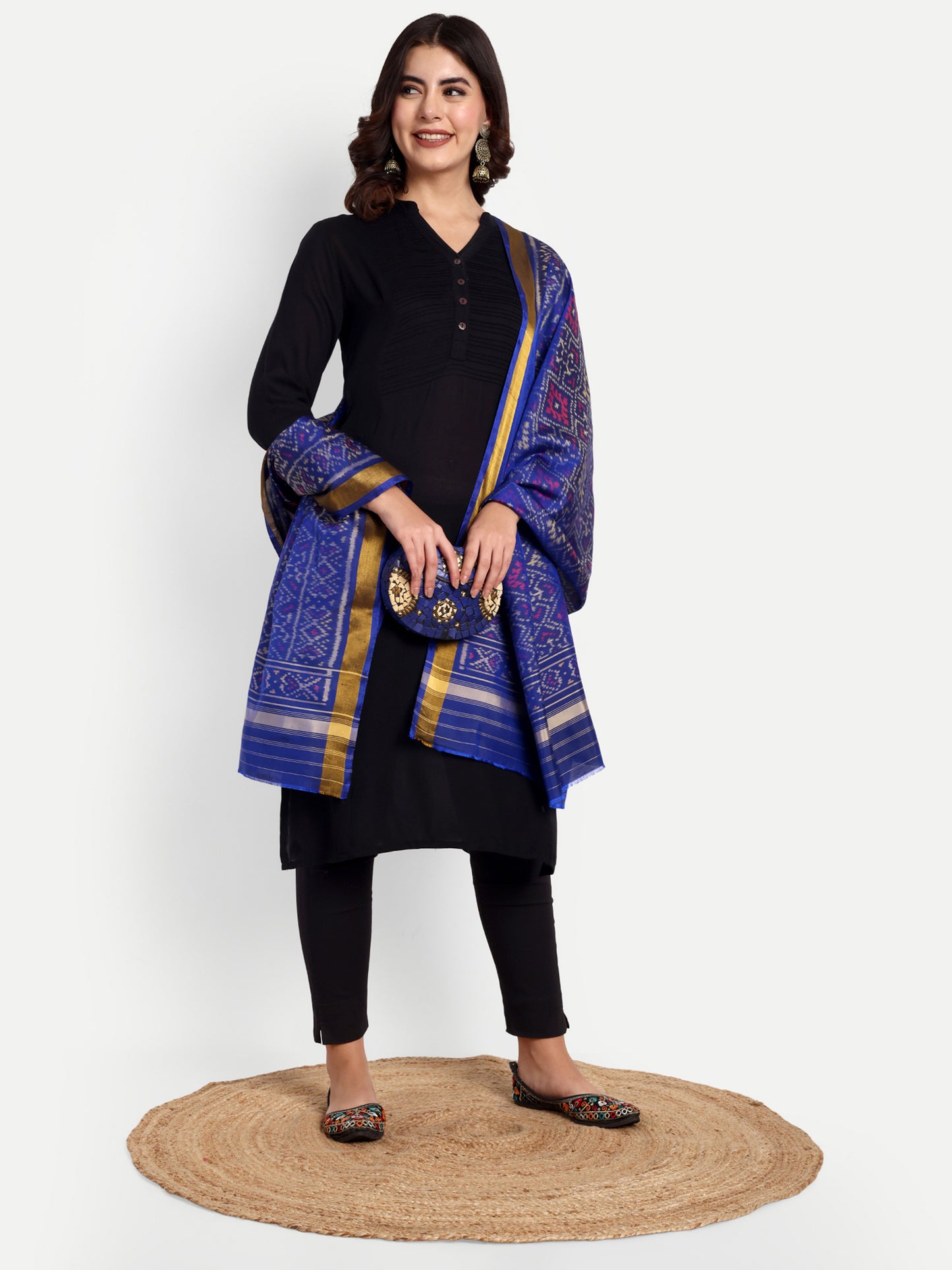 Blue patola silk single ikat dupatta