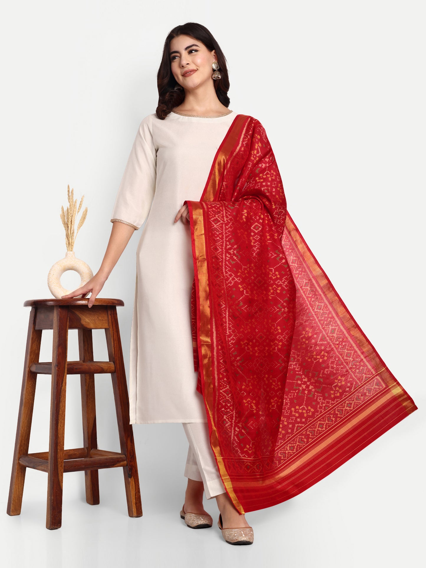 Red Patola silk Single ikat Dupatta
