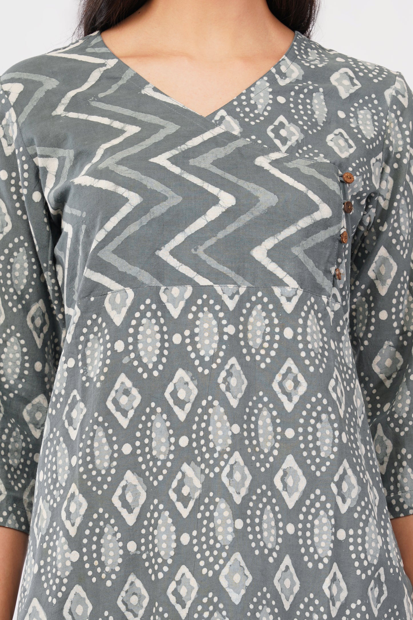Grey Dabu Print cotton Kurti