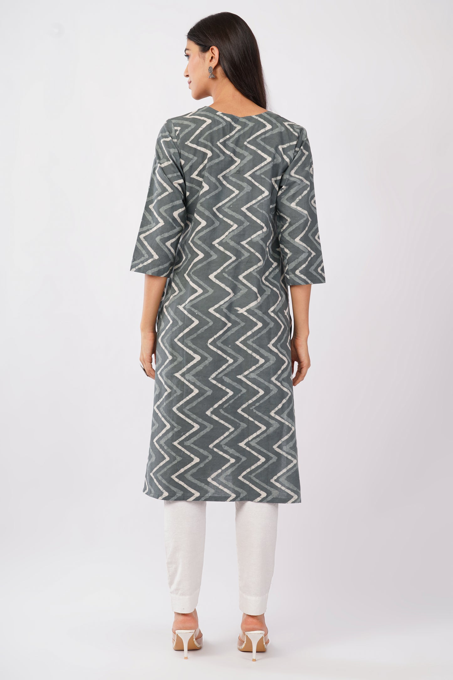 Grey dabu print cotton kurti