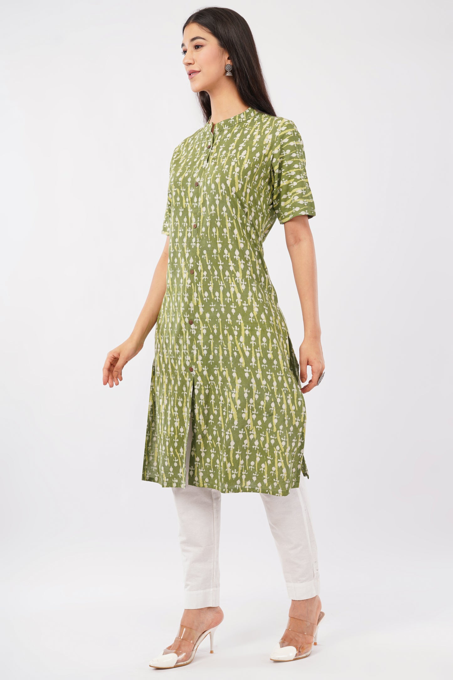 Green Dabu print cotton kurti