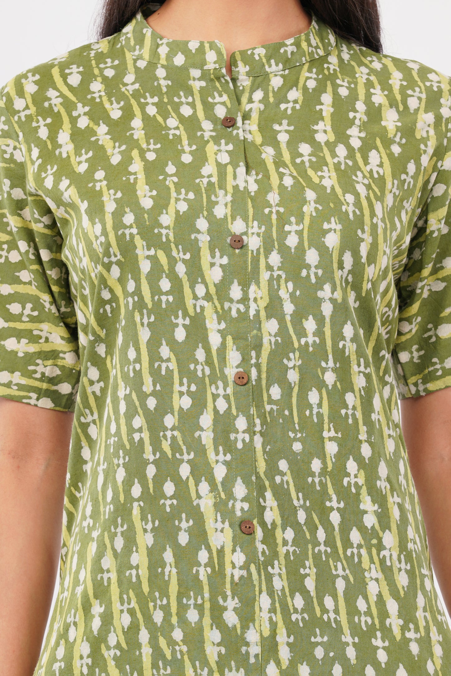 Green Dabu print cotton kurti