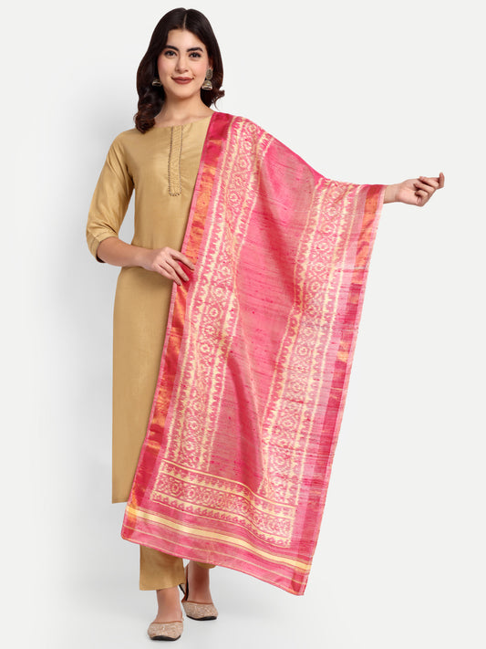 Light Pink Patola Raw silk stole dupatta
