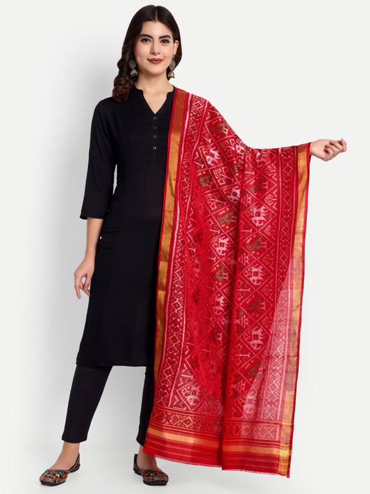 Red patola silk single ikat dupatta