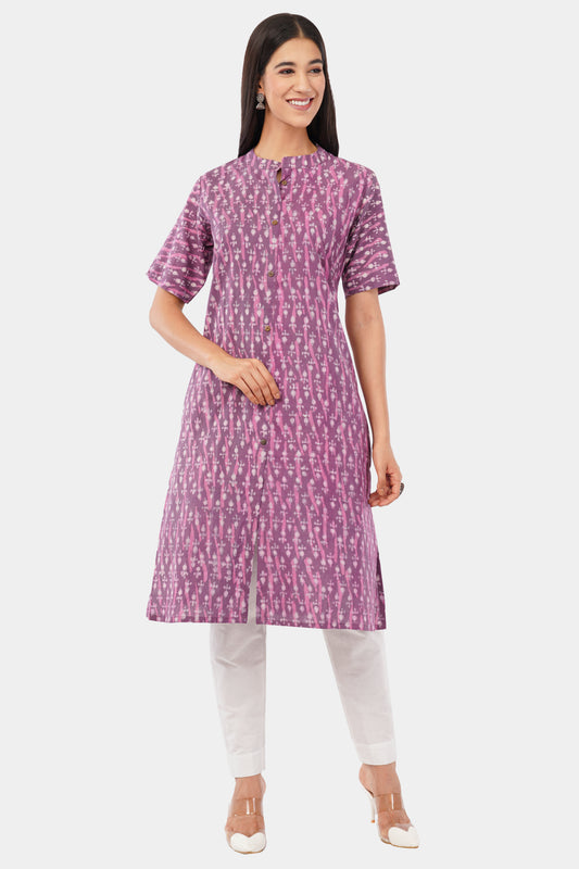 Purple Dabu print cotton kurti