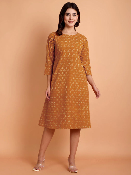 Copper yellow Dabu Print Dress