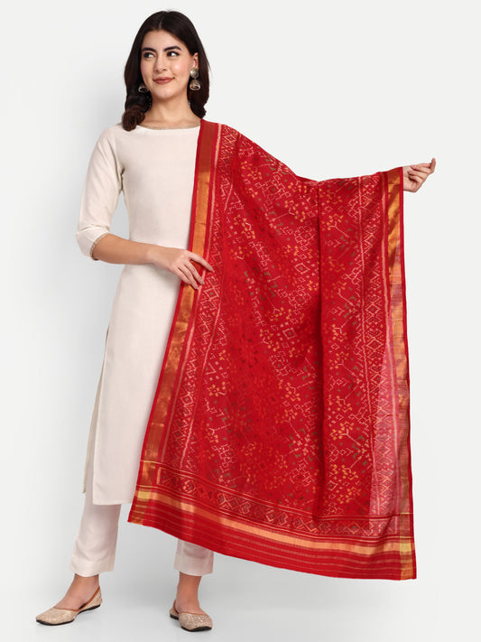 Red Patola silk Single ikat Dupatta