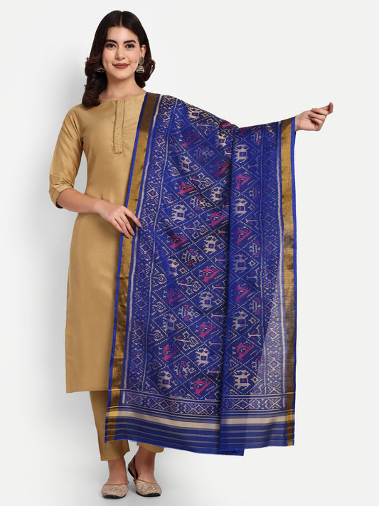 Blue patola silk single ikat dupatta