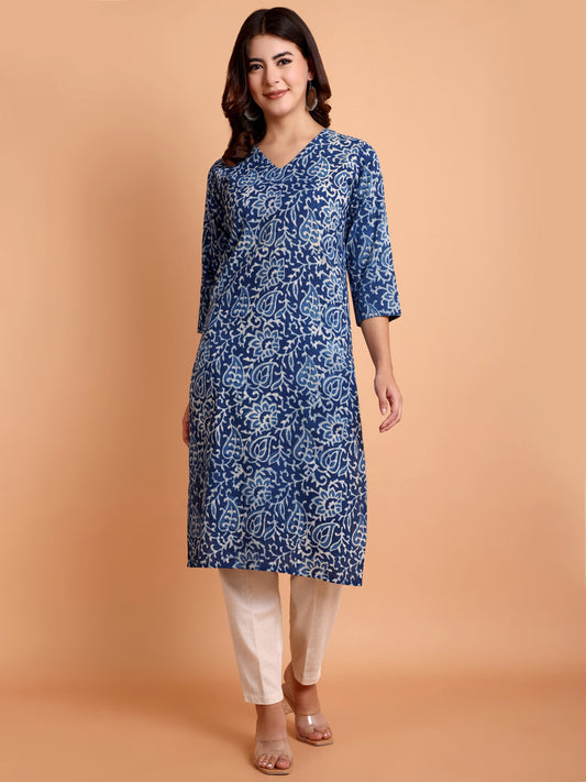 Indigo dabu print cotton kurti