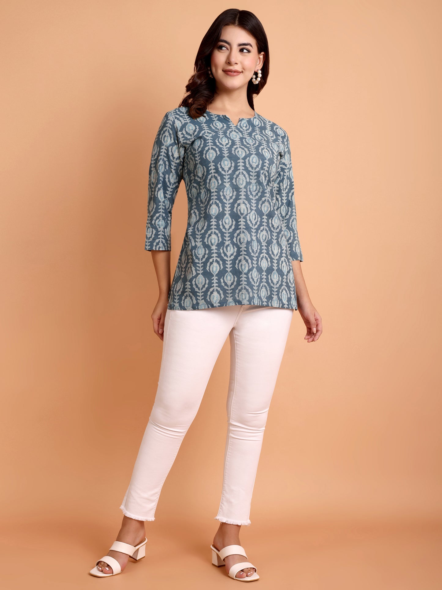 Teal Dabu Print Top