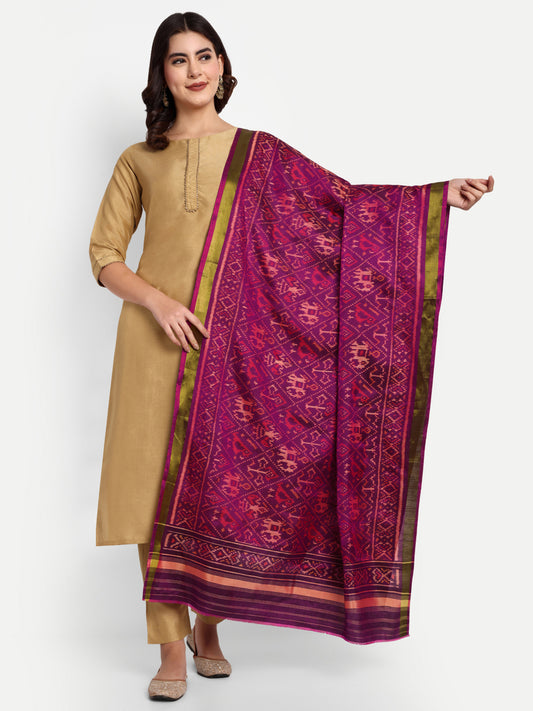 Magenta hathi popat patola silk single ikat dupatta