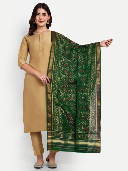 Green Patola silk single ikat dupatta