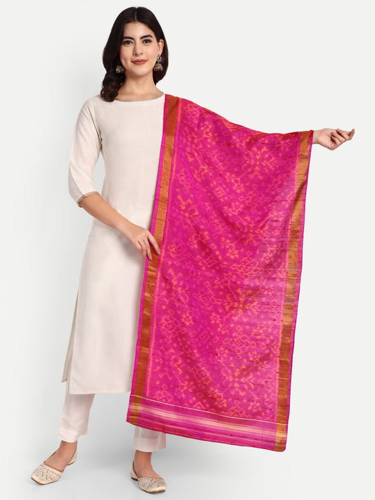 Pink patola silk raw silk stole dupatta