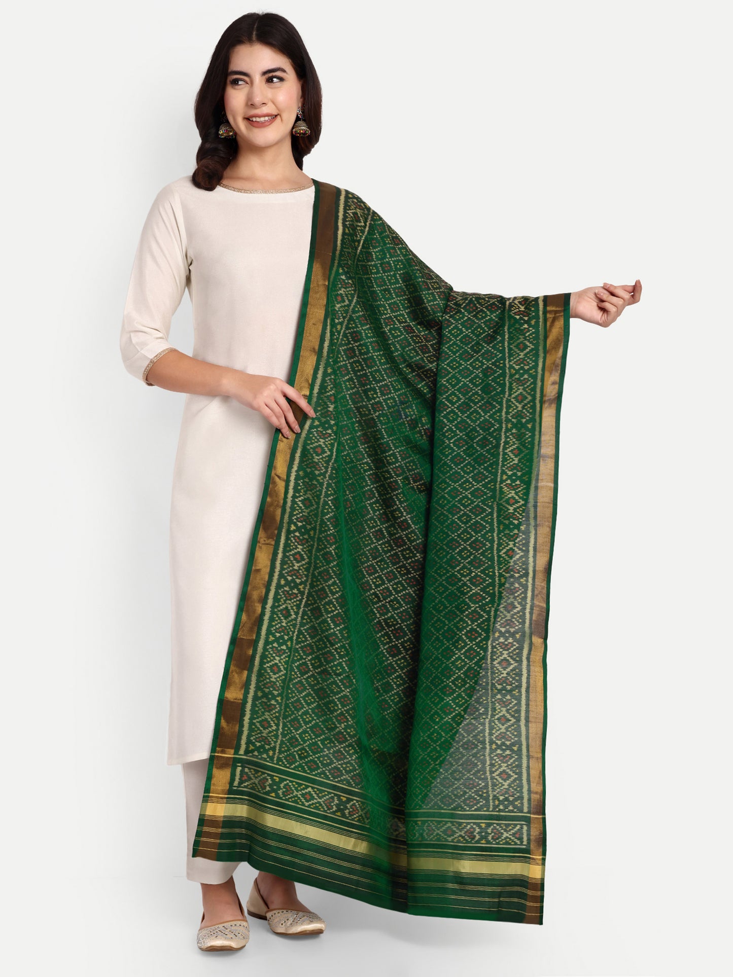 Green Patola silk single ikat dupatta