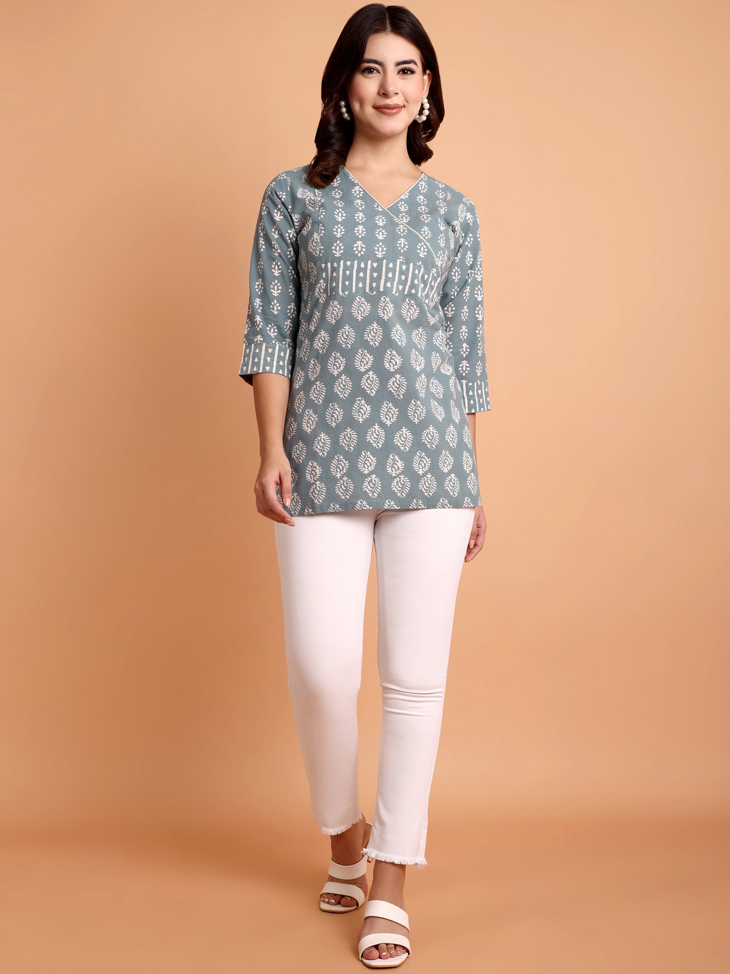 Teal Dabu Print T