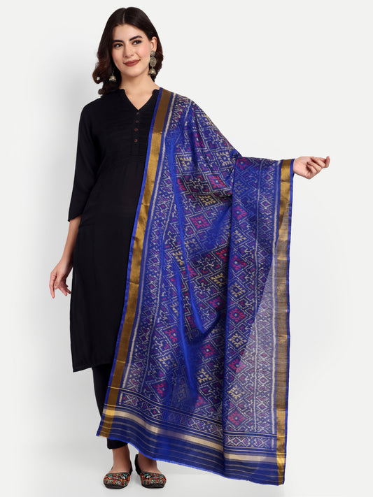 Blue patola silk single ikat dupatta