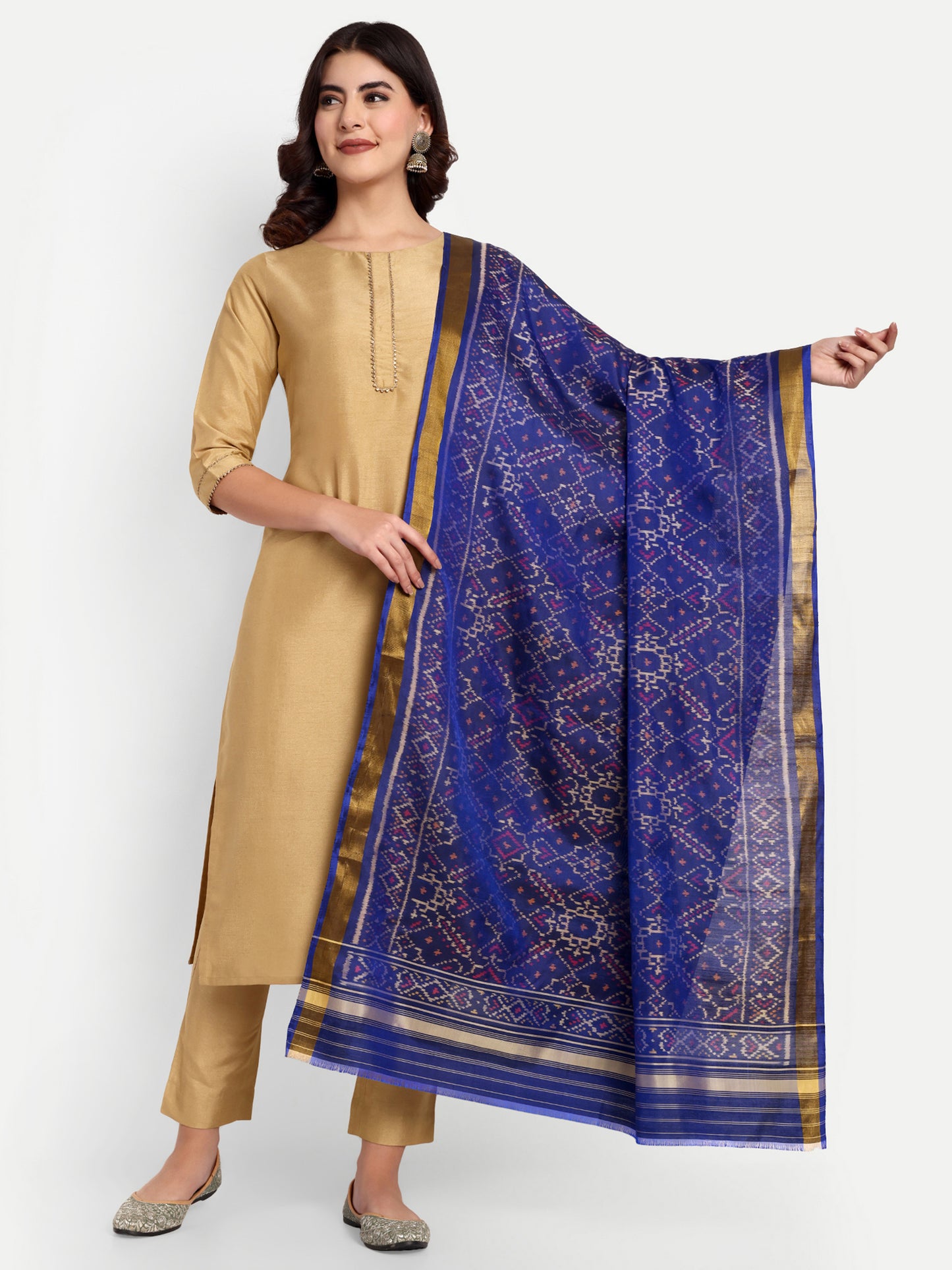 Blue patola silk single ikat dupatta