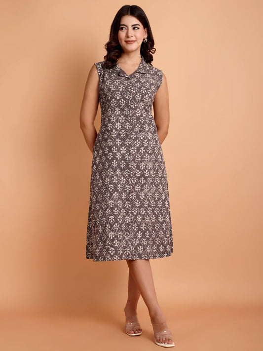 Grey Dabu Print Dress