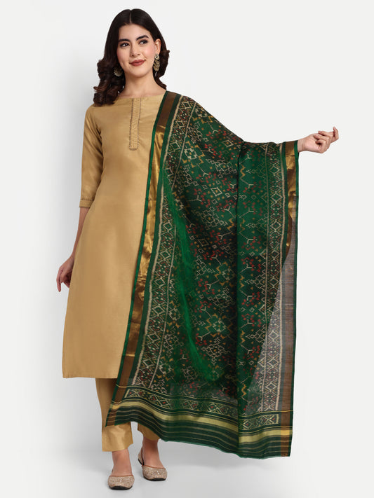 Green Navratan Patola silk single ikat dupatta