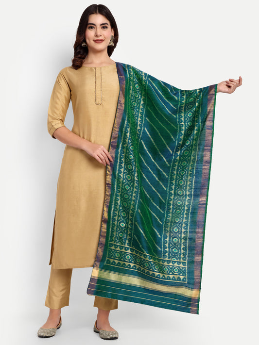 Morpis blue patola raw silk stole dupatta