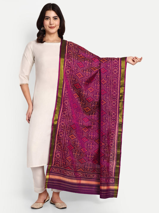 Purple Patola silk single ikat Dupatta