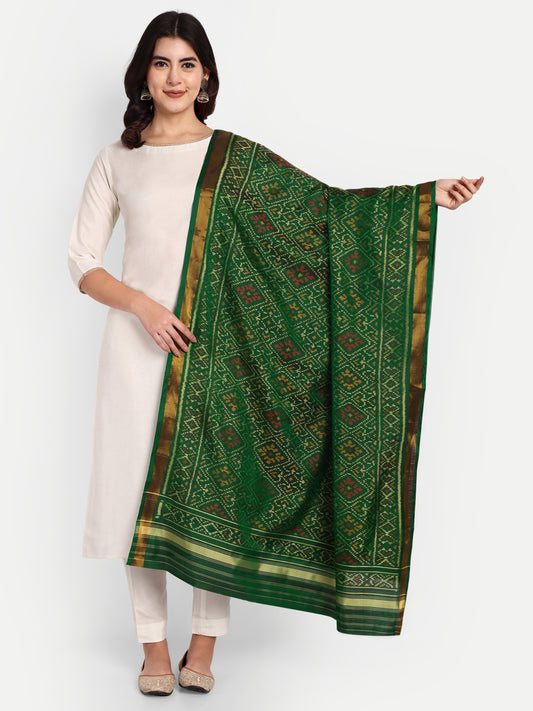 Green Patola silk single ikat Dupatta