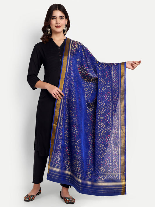 Blue patola silk single ikat dupatta