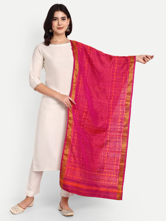 Pink patola silk raw silk stole dupatta